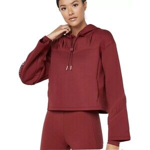 Nike Dri-FIT Fringe Hoodie Small Maroon Cropped Pullover Athleisure
